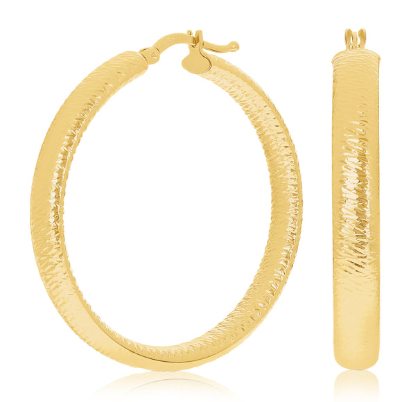 Italian 14k Yellow Gold Hollow Greek Key Hollow Hoop Earrings 1.4