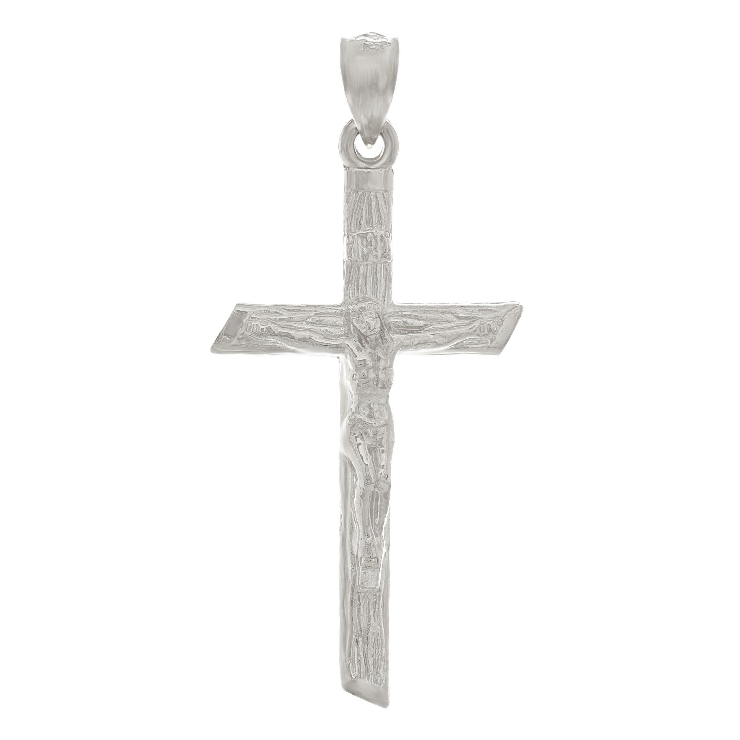 14k White Gold Bark Tree Trunk Cross Charm Pendant 1.55" 2.6 grams - White