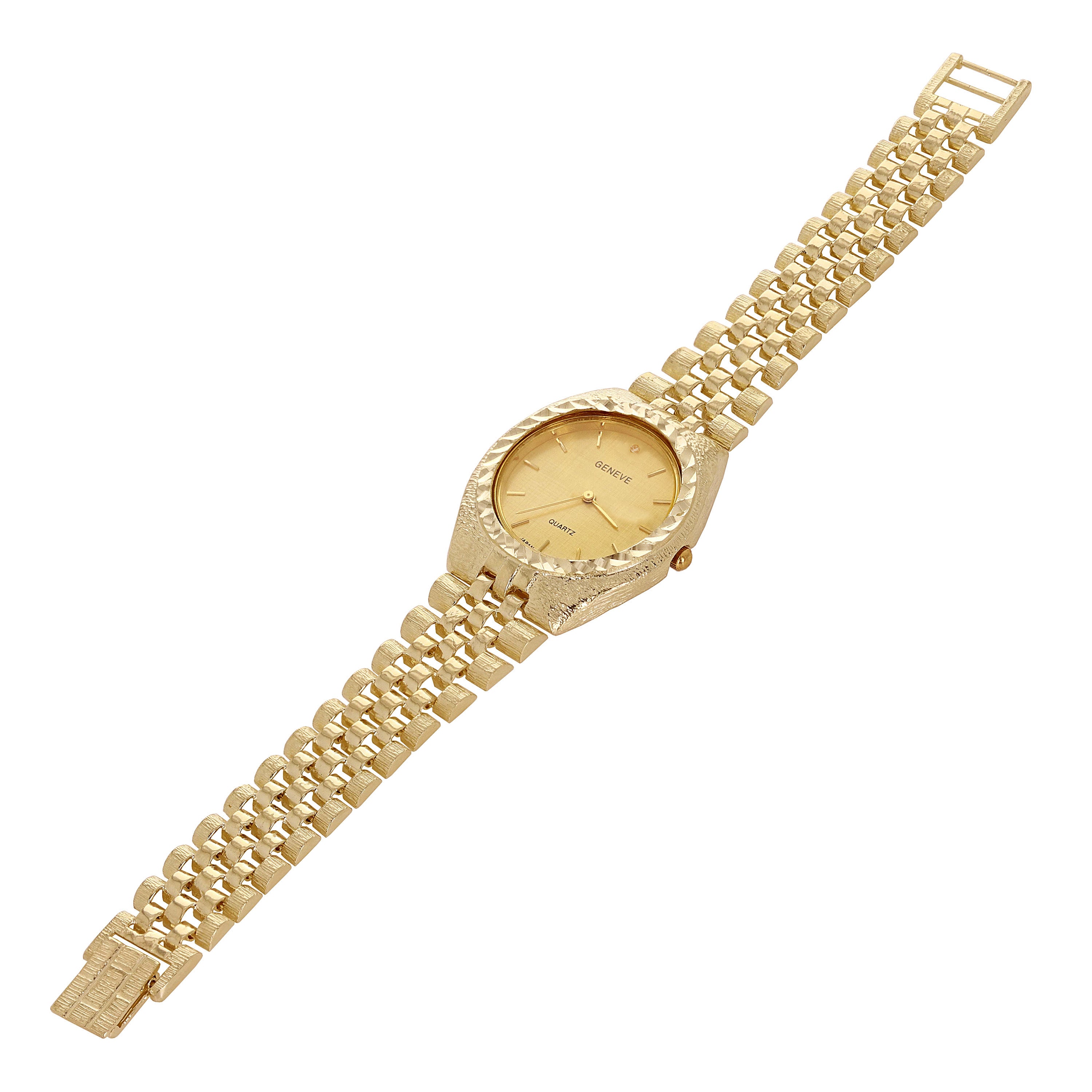 10k Yellow Gold Watch Link Wrist Bracelet with Geneve Diamond Watch 7-7.5" 43g