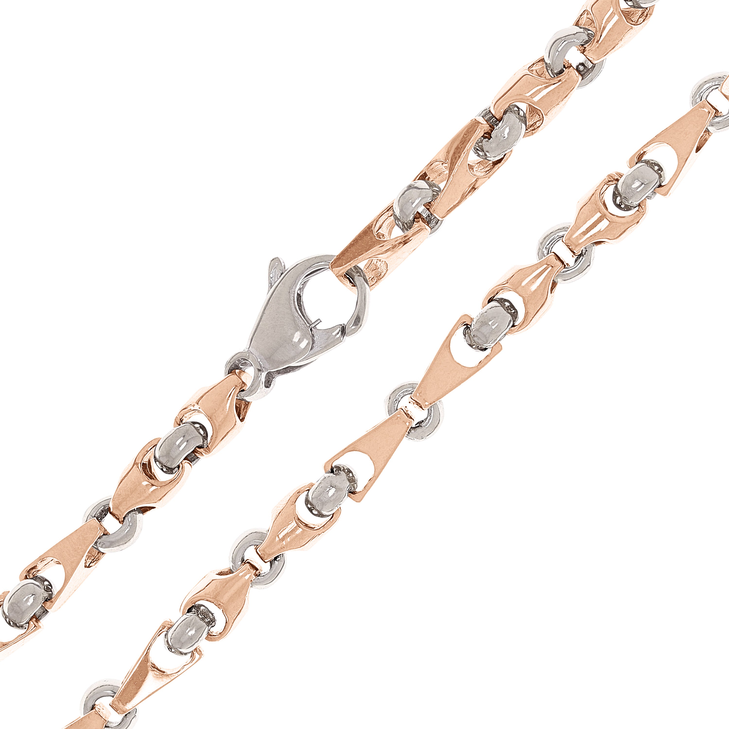 14k Rose & White Gold Handmade Fashion Link Necklace 22" 5mm 48 grams - Rose and White,22"