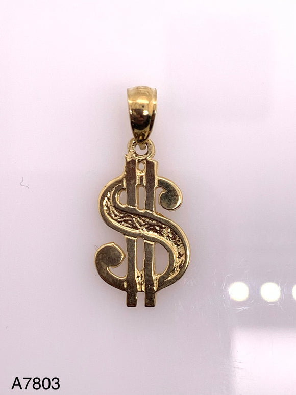 14k Yellow Gold Money $ Dollar Sign Pendant - Yellow,Small