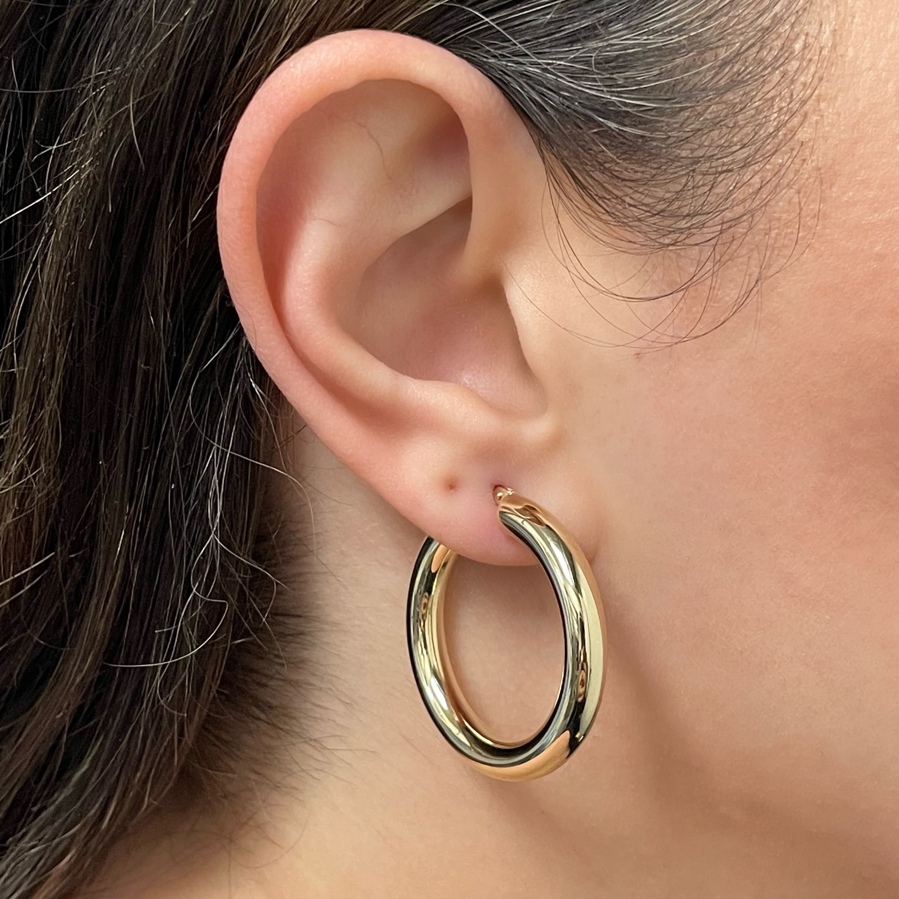 Italian 14k Yellow Gold High Polish 5mm 1.5" Diameter Round Hoop Earrings 5.6g