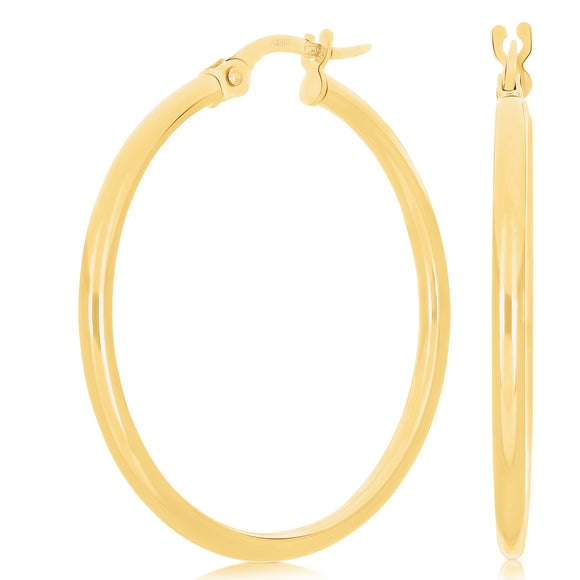 Italian 14k Yellow Gold High Polish Round Hoop Earrings 1