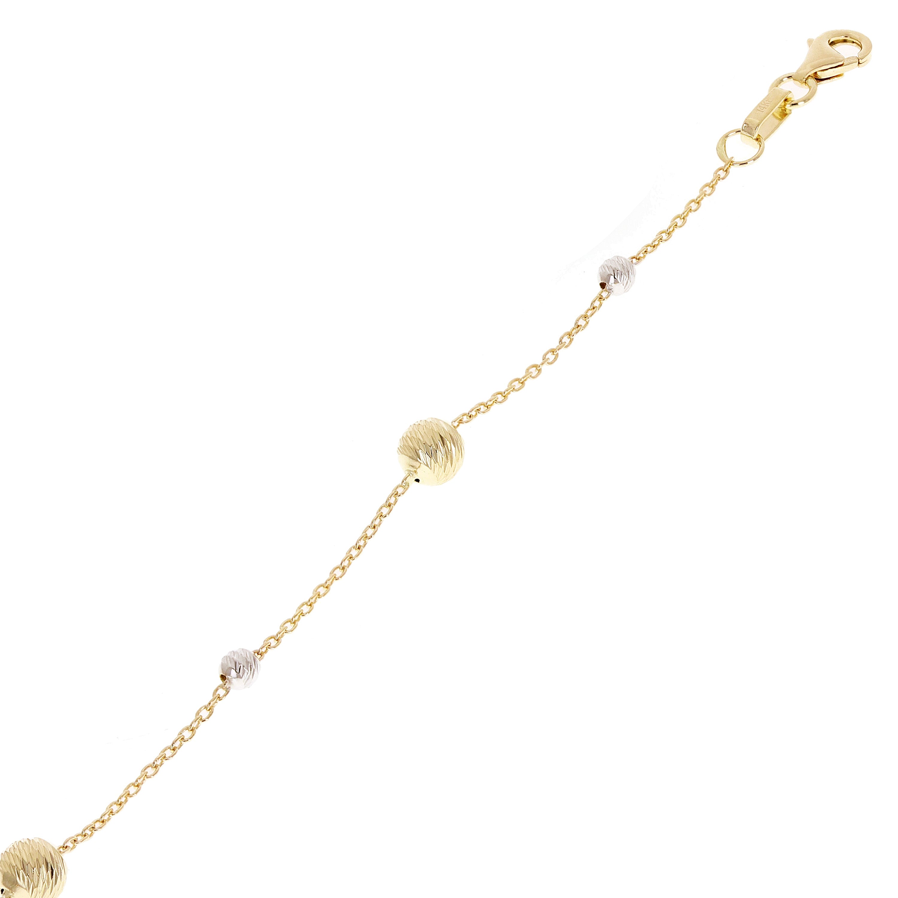 Italian 14k Two-Tone Gold Diamond Cut Ball Bead Station Bracelet 8.5" 3 & 5mm 2g - 8.5" 5mm