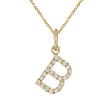 14k Yellow Gold Diamond Initial Letter B Charm Pendant Necklace 18" - Letter B,Yellow