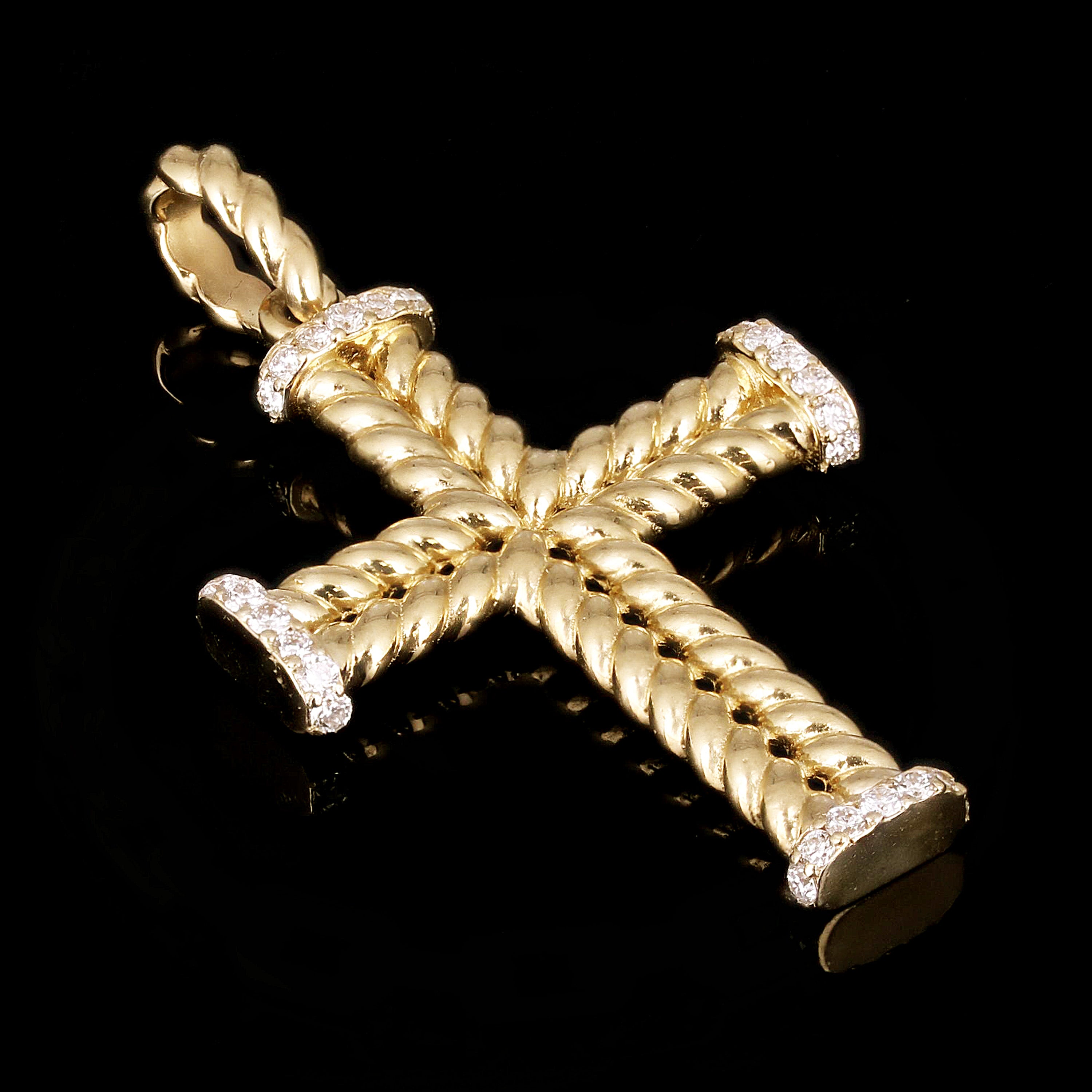 14k Yellow Gold 0.32ctw Diamond Wheat Cross Pendant 1.6" 6.6 grams
