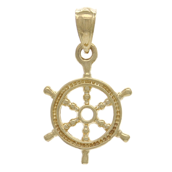 14K Yellow Gold Solid 3D Ships Wheel Charm Pendant 19mm x 13.9mm 1.9 grams - Yellow