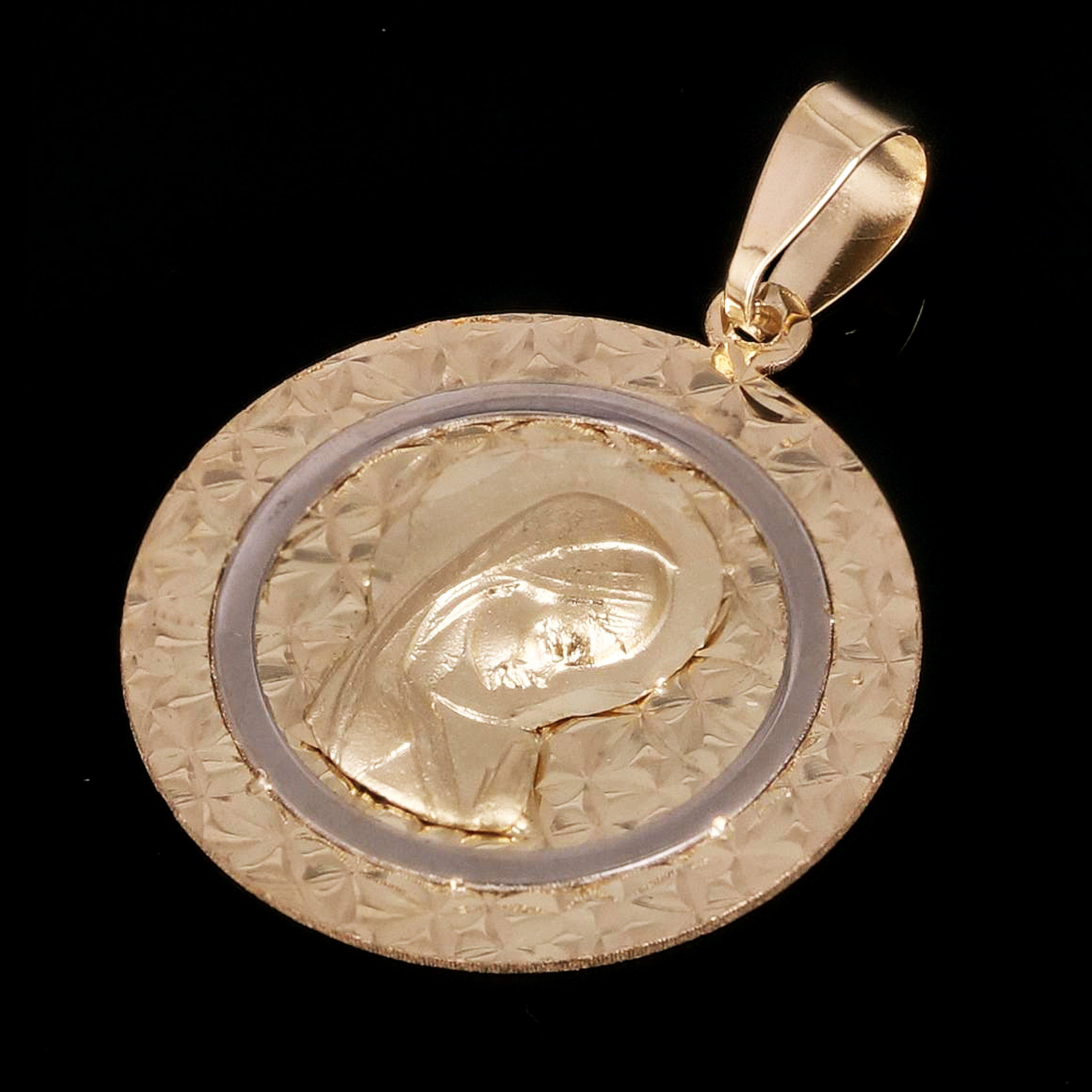 Italian 14k Yellow & White Gold Round 3D Girl Praying Charm Pendant 1" 1.6 grams - Small