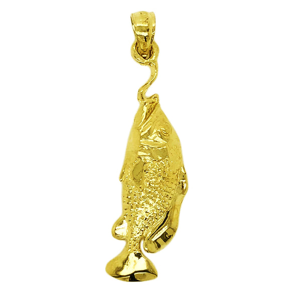14k Yellow Gold Sea Life Bass Fish Pendant - Yellow