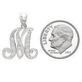 14k White Gold Initial Letter M Alphabet Charm Pendant - Letter M,White