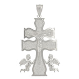14k White Gold Caravaca Cross Jesus Christ Angels Cross Pendant 2" 8.2 grams - White