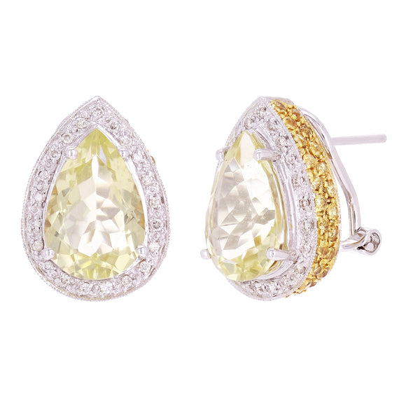 14k White & Yellow Gold 0.16ctw Lemon Quartz, Yellow Sapphire & Diamond Earrings