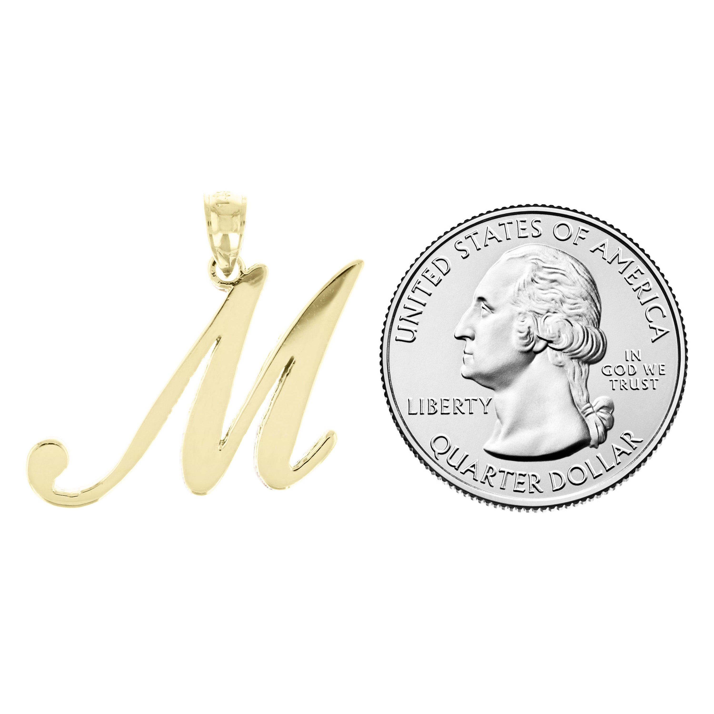 14k Yellow Gold Initial Letter M Alphabet Charm Pendant - Letter M,Yellow