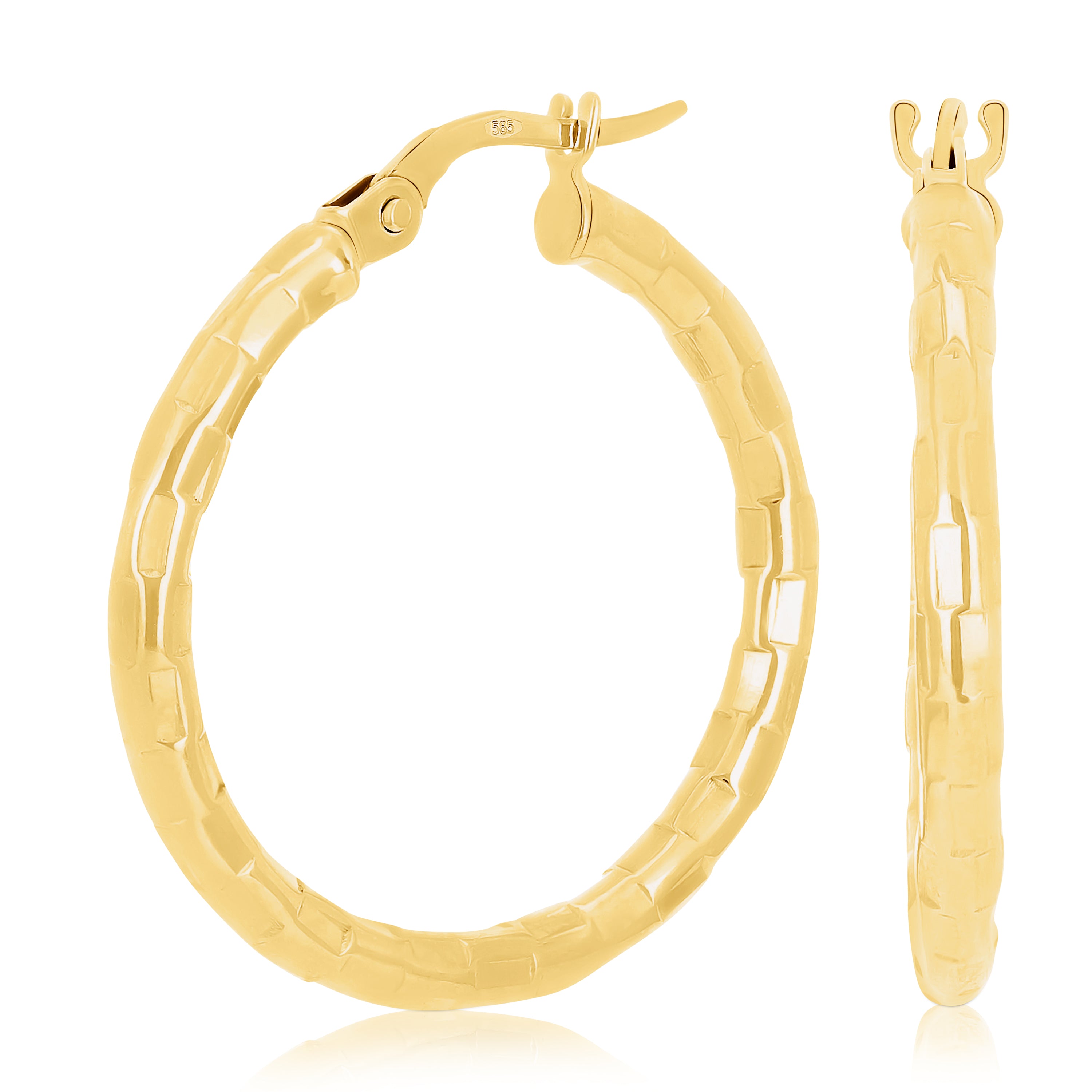 Italian 14k Yellow Gold Faceted 2.5mm 1" Diameter Round Hoop Earrings 1.7 grams