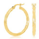 Italian 14k Yellow Gold Faceted 2.5mm 1" Diameter Round Hoop Earrings 1.7 grams