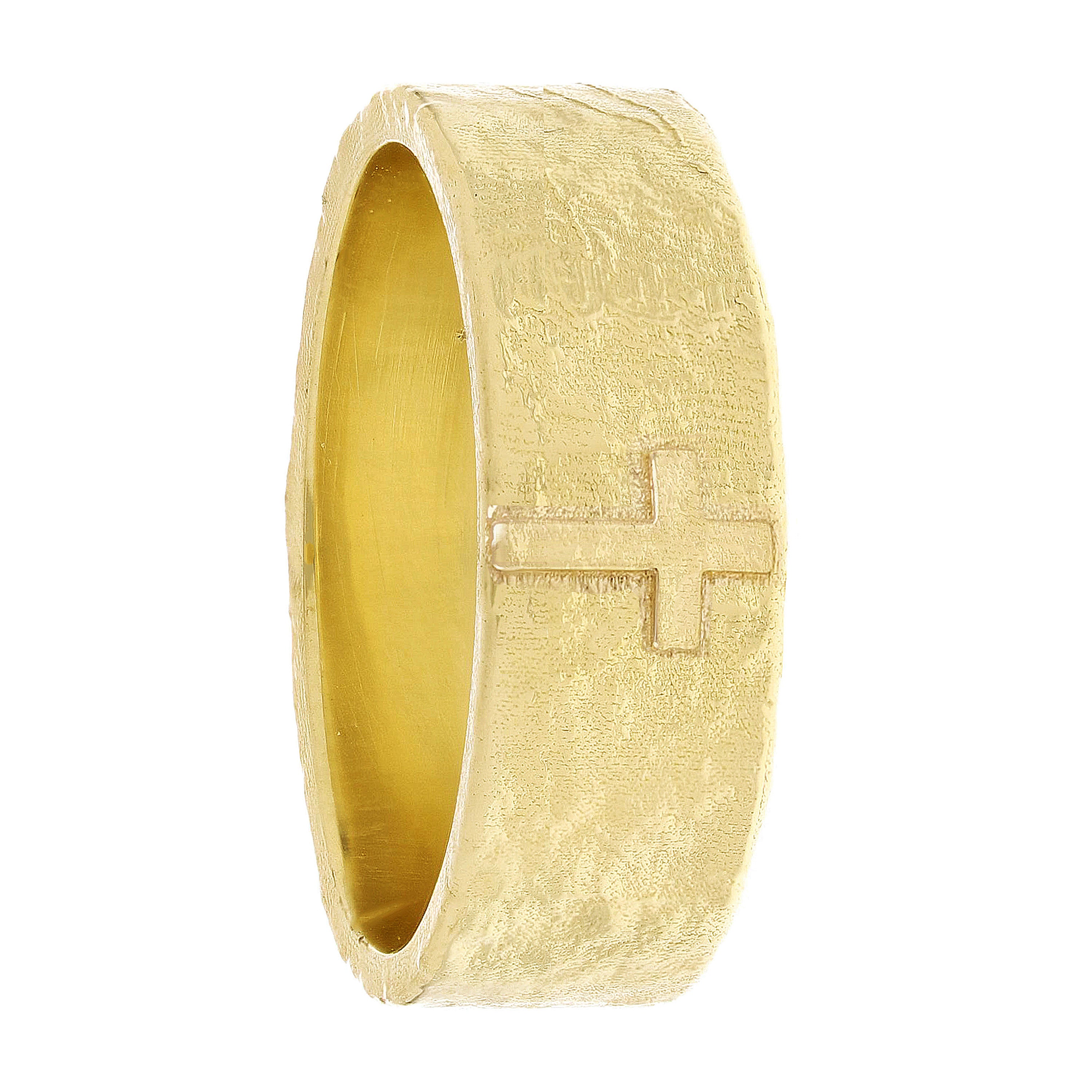 14k Yellow Gold Solid Hammered Cross Ring Band Size 8.5 - 6.8mm 7.4 grams