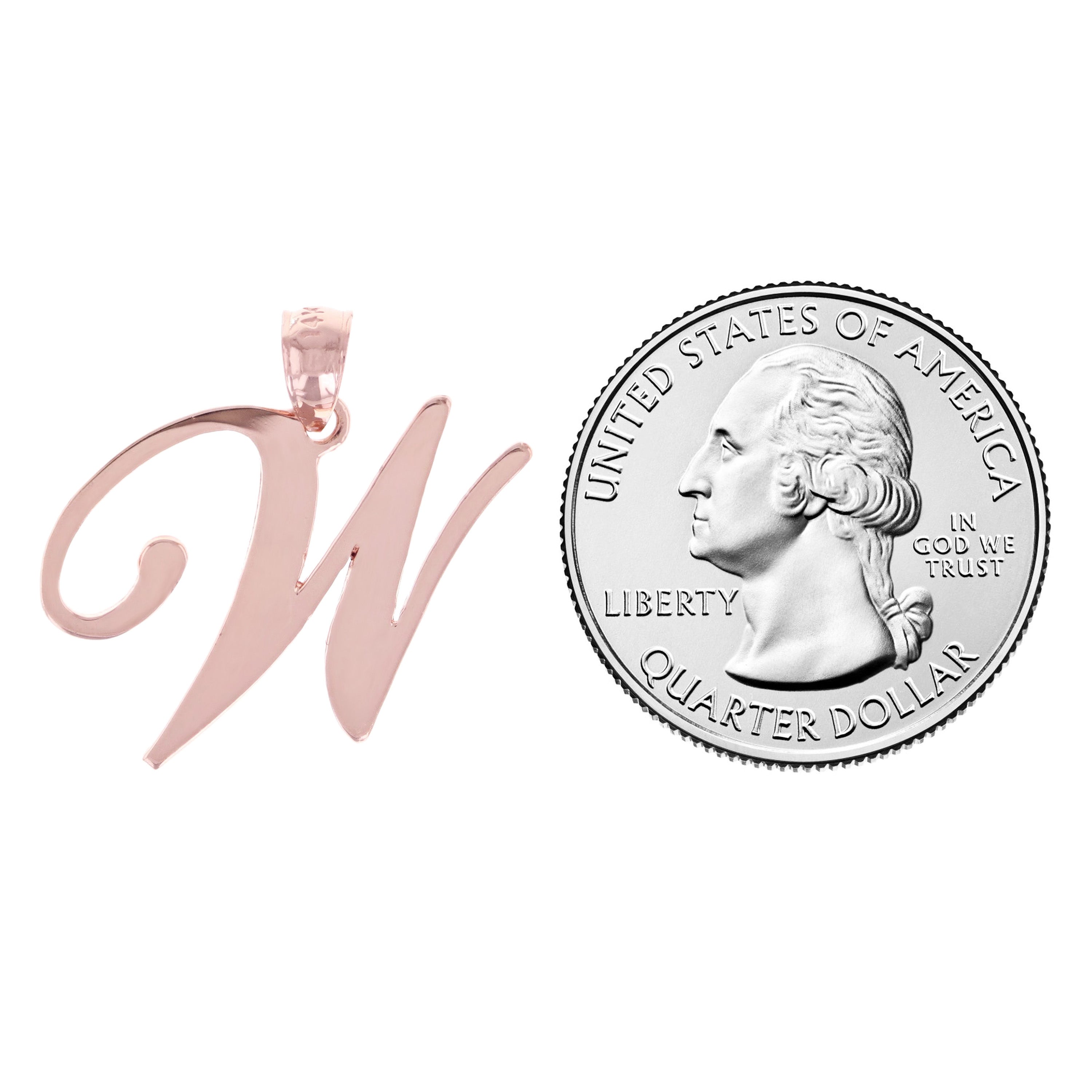 14k Rose Gold Initial Letter W Alphabet Charm Pendant - Letter W,Rose