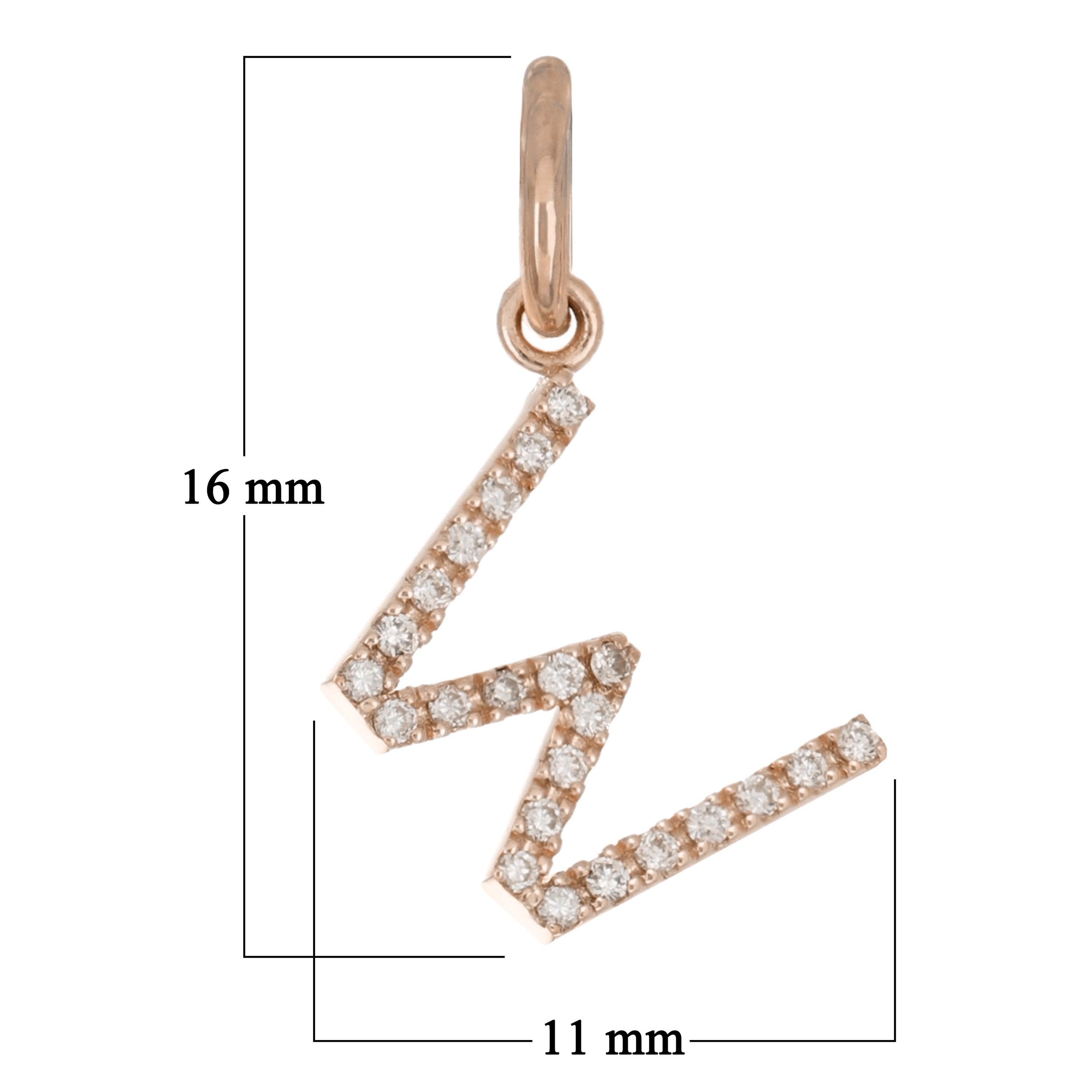 14k Rose Gold Diamond Initial Letter W Charm Pendant - Letter W,Rose