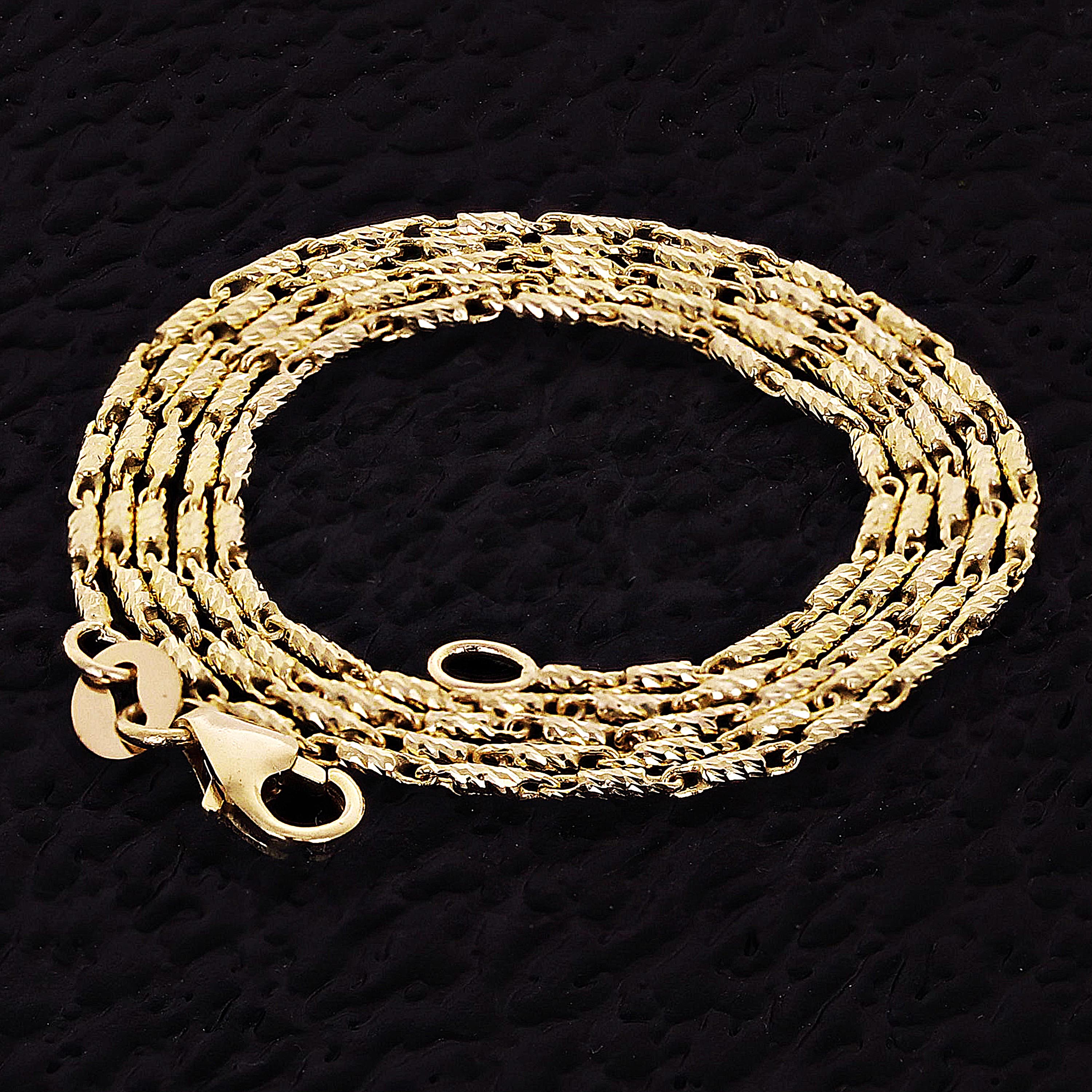 Italian 14k Yellow Gold Solid Diamond Cut Raso Chain Necklace 16" 1.1mm 3.6grams - 16" 3.8 grams