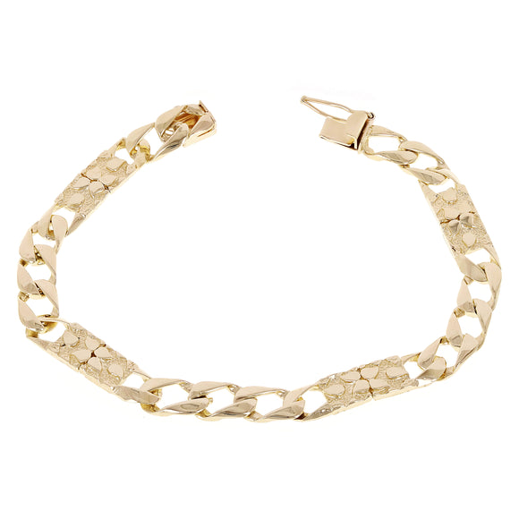 10k Yellow Gold Solid Cuban & Nugget Link Chain Bracelet 7