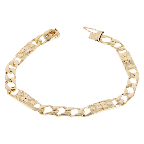 14k Yellow Gold Cuban & Nugget Link Chain Bracelet 7