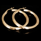Italain 14k Yellow Gold Polished & Sand Finish Round Hoop Earrings 1.2" 3mm 2.4g