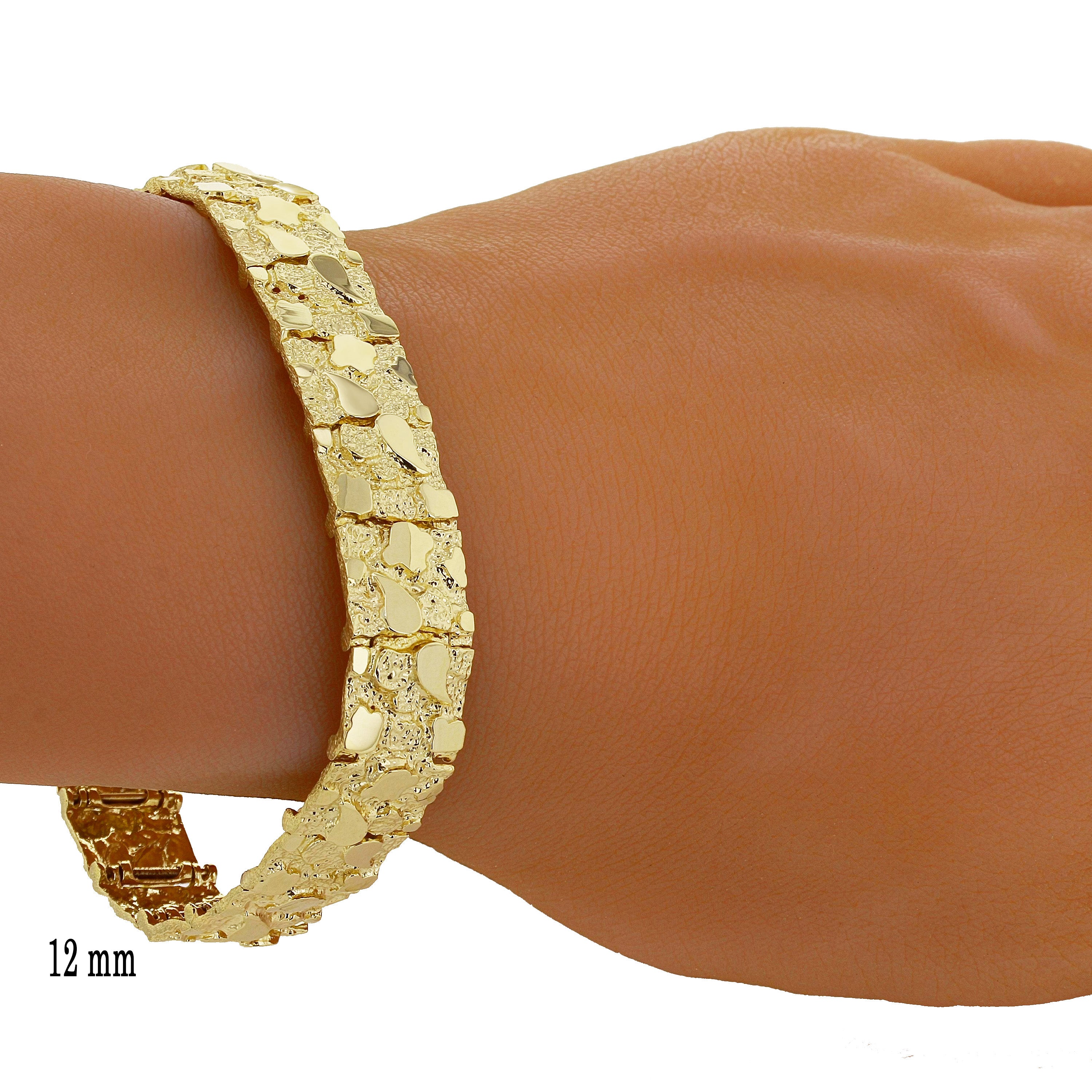 10k Yellow Gold Solid Nugget Bracelet Adjustable 8-8.5" 12mm 28.6 grams