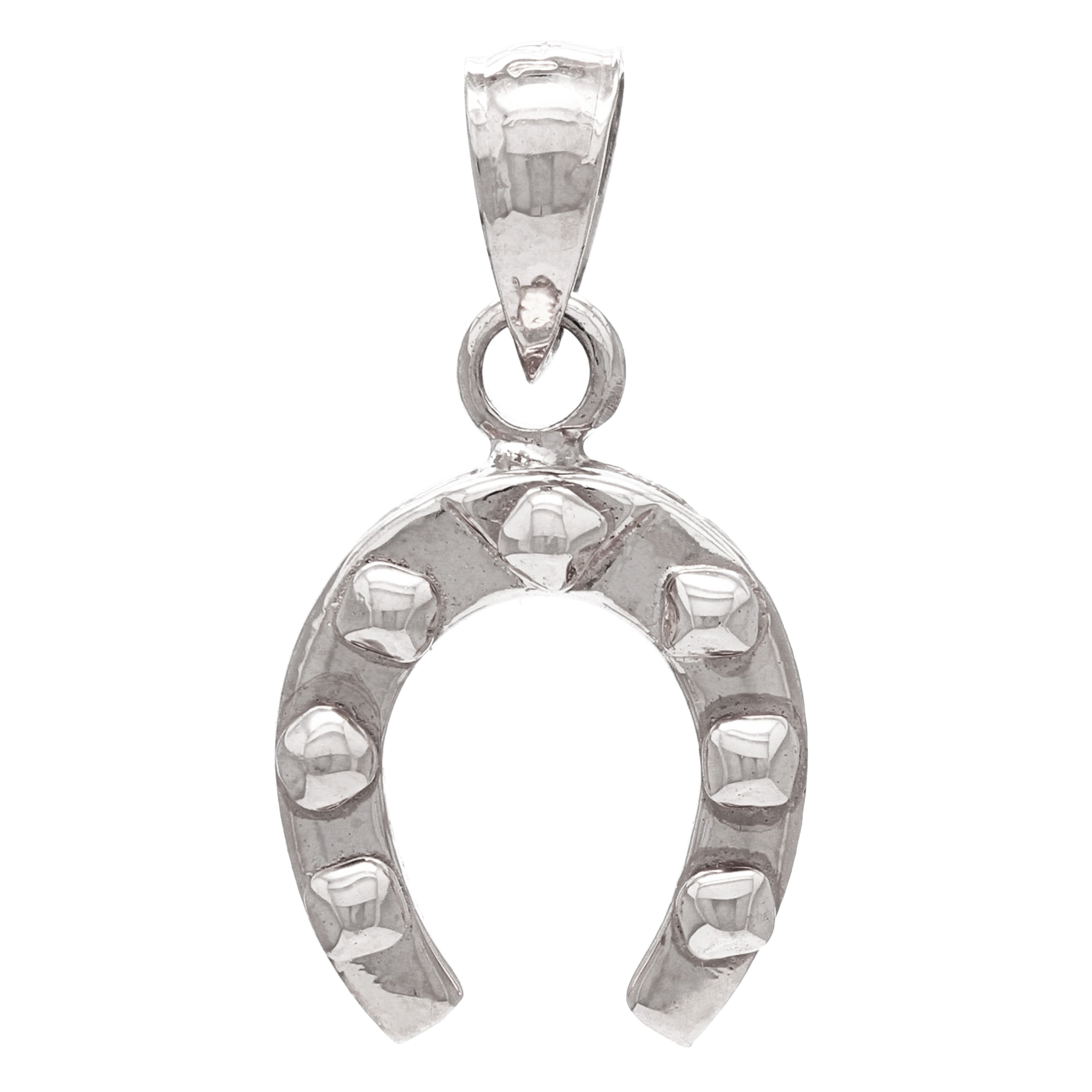 14k White Gold Horseshoe Good Luck Charm Pendant - White