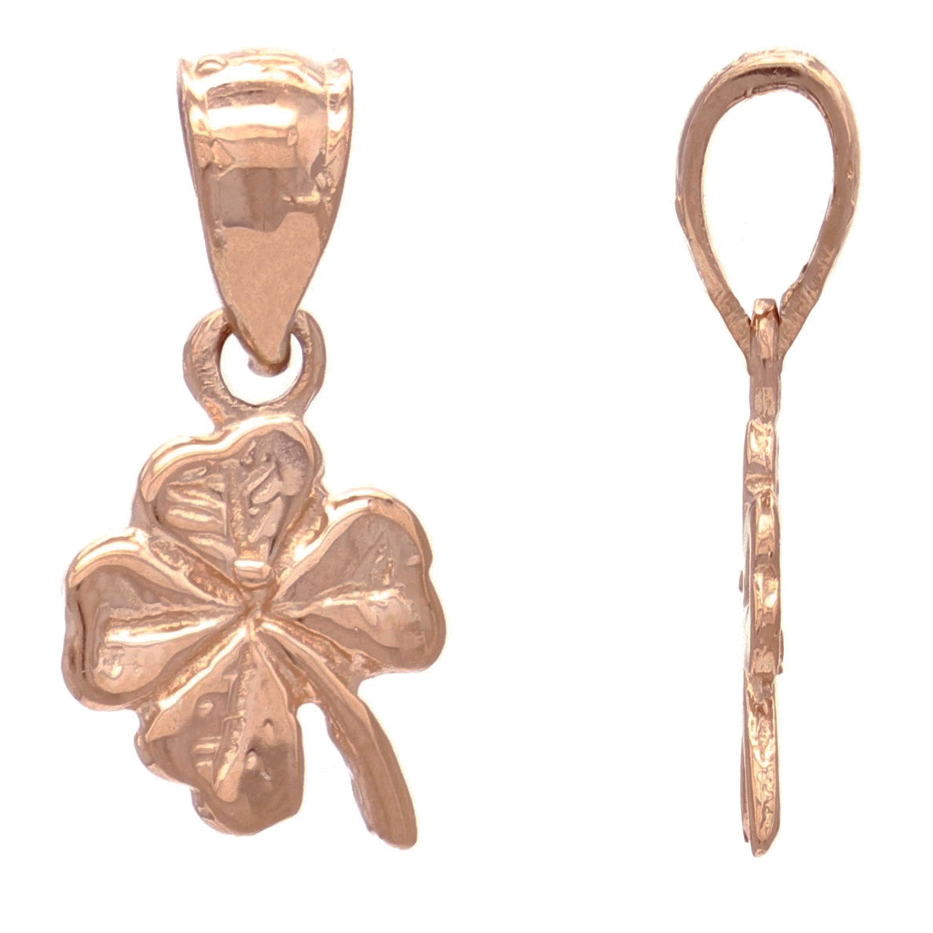 14k Rose Gold Solid Small Irish Lucky Four Leaf Clover Charm Pendant 0.7 gram - Rose