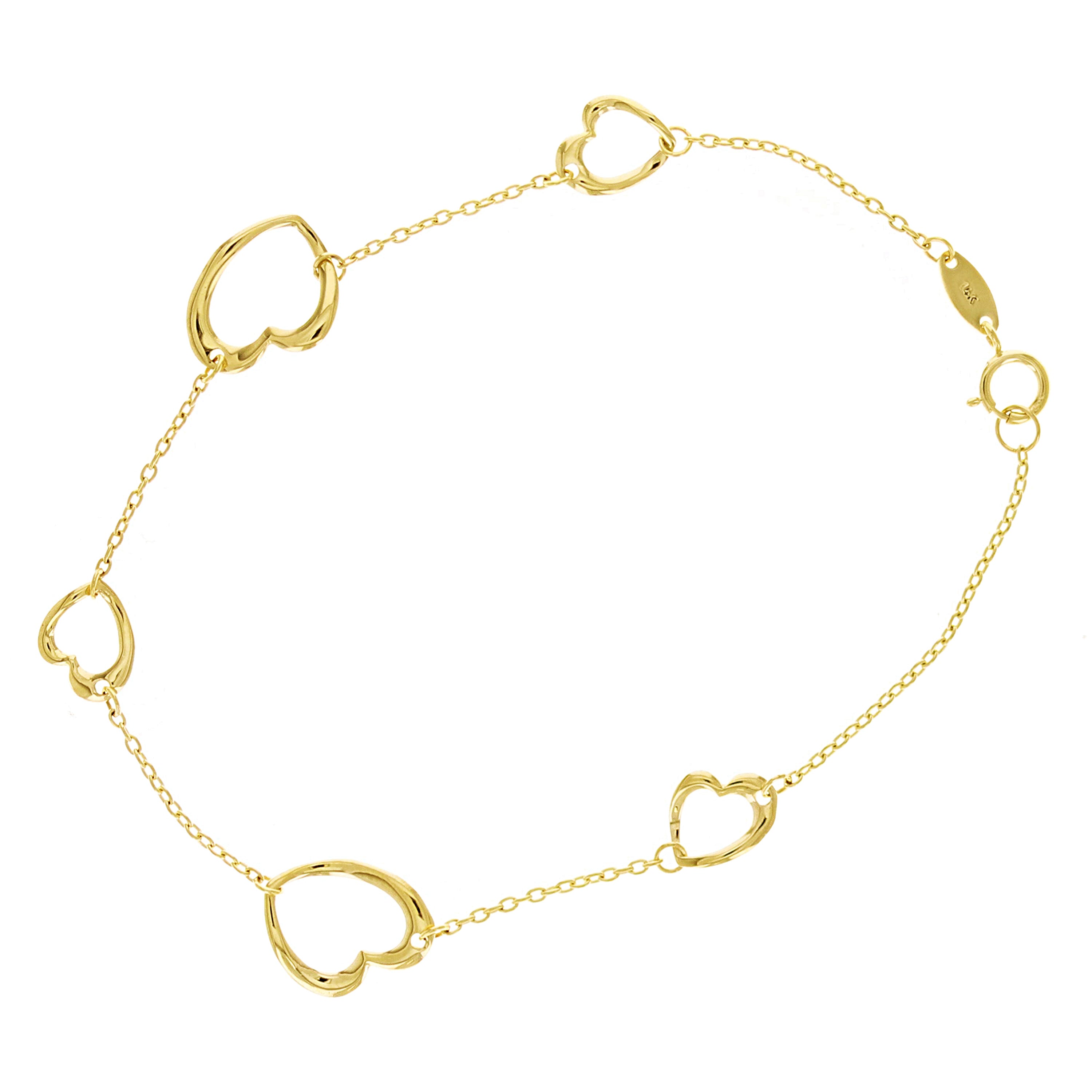 Italian 14k Yellow Gold Open Heart Link Station Bracelet 7" 9.5mm 1.6 grams