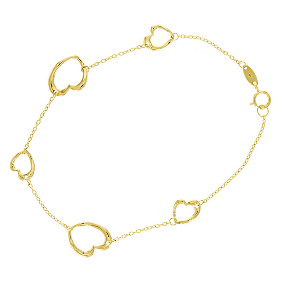Italian 14k Yellow Gold Open Heart Link Station Bracelet 7