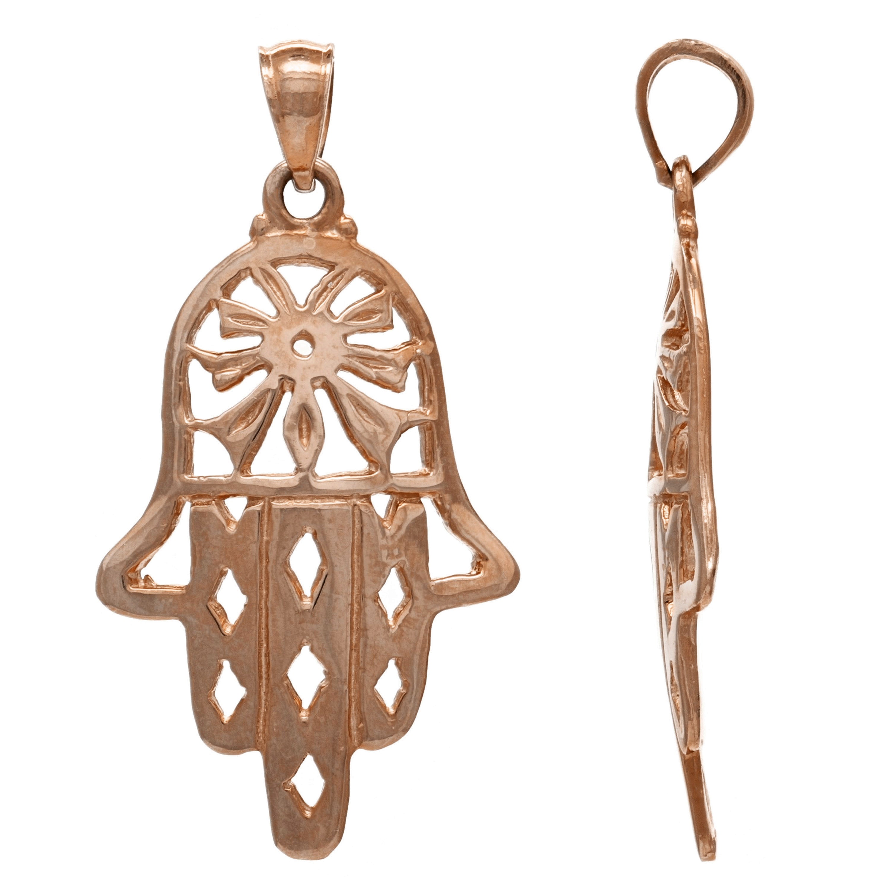 14k Rose Gold Hamsa Hand Of Fatima Charm Pendant 3.1 grams - Rose