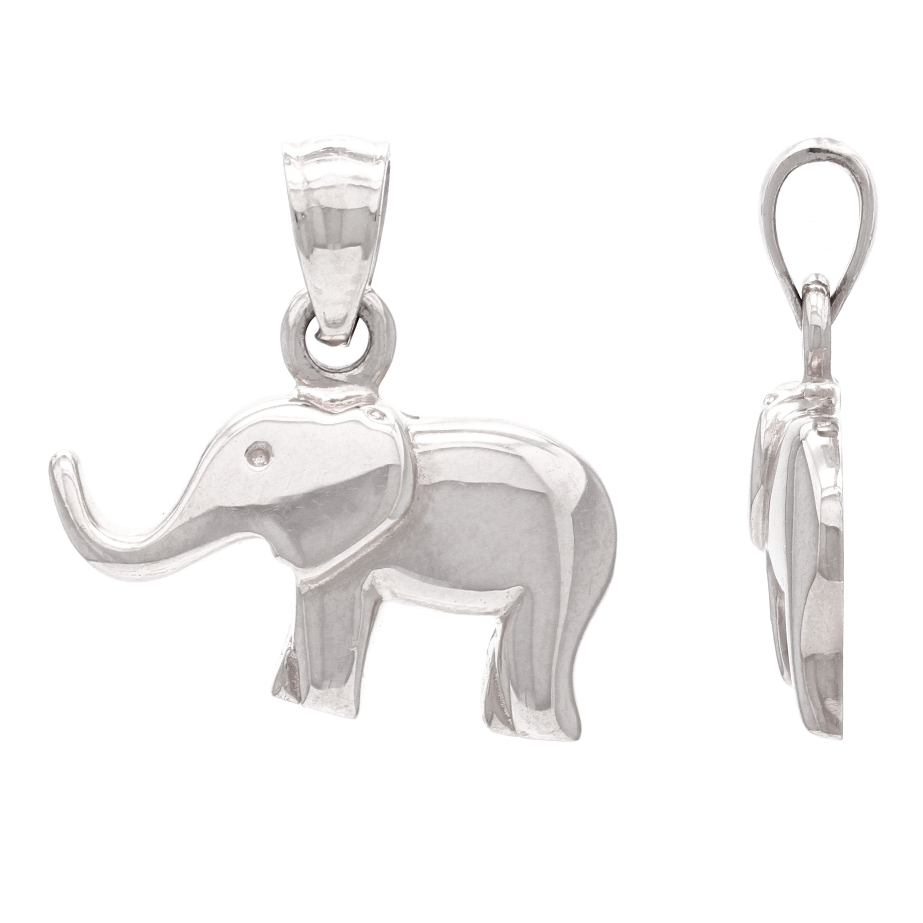 14k White Gold High Polish Good Luck Charm 3D Elephant Pendant 2.7 grams - White
