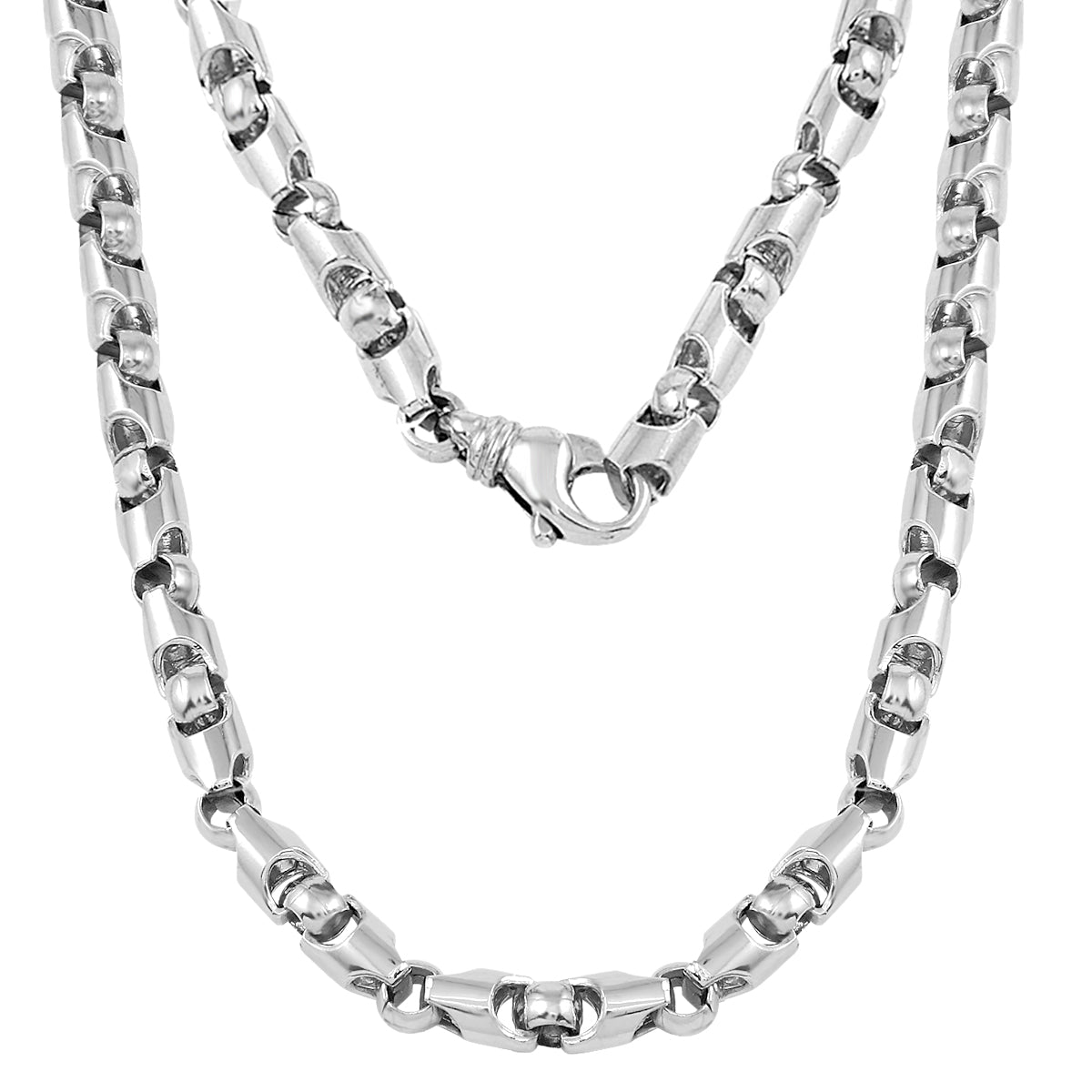14k White Gold Handmade Fashion Link Necklace 28" 6mm - White,28"