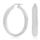 Italian 14k White Gold Hollow High Polished Round Hoop Earrings 1.2" 5mm 3 grams