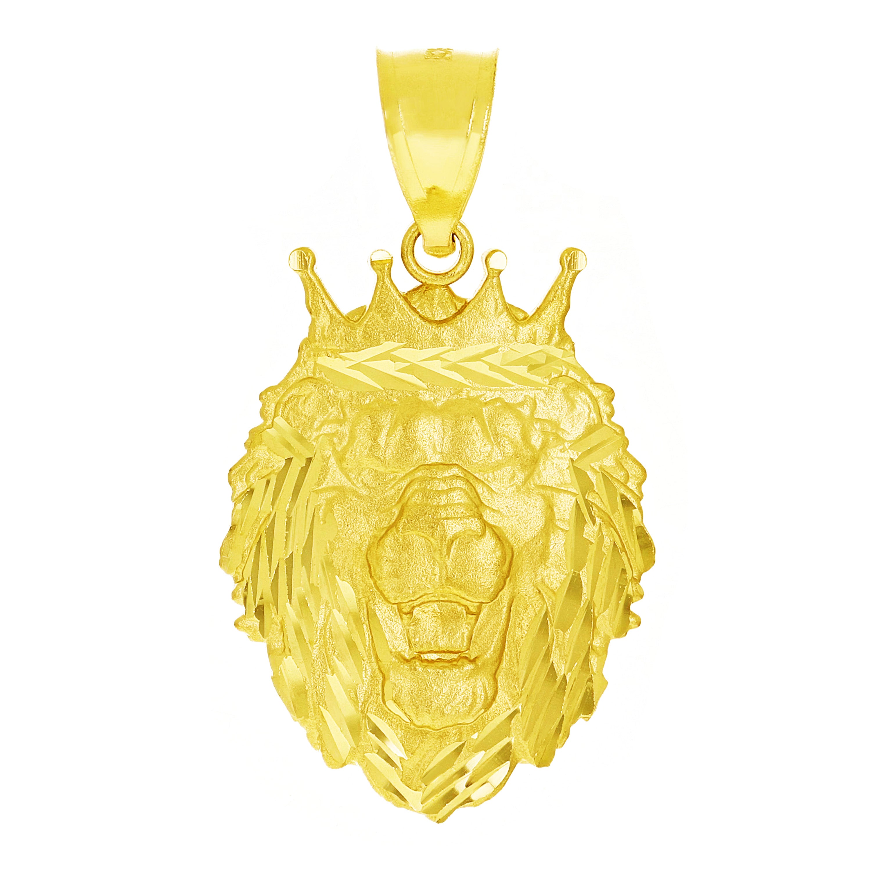 14k Yellow Gold Solid Diamond Cut Lion Head Pendant 1.3" 4.3 grams