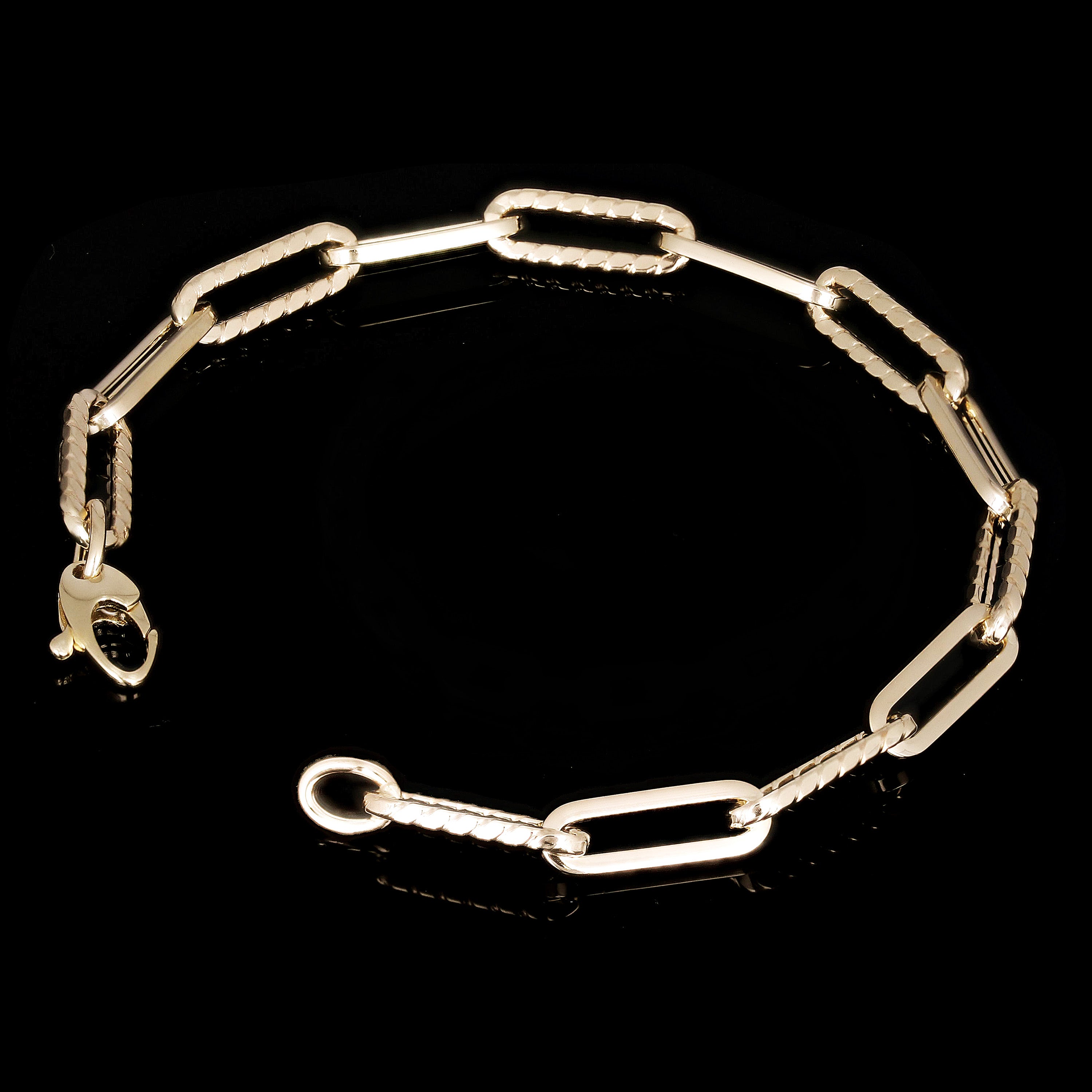 Italian 14k Yellow Gold Hollow Rope Style Paper Clip Chain Bracelet 7.5" 3.2gram