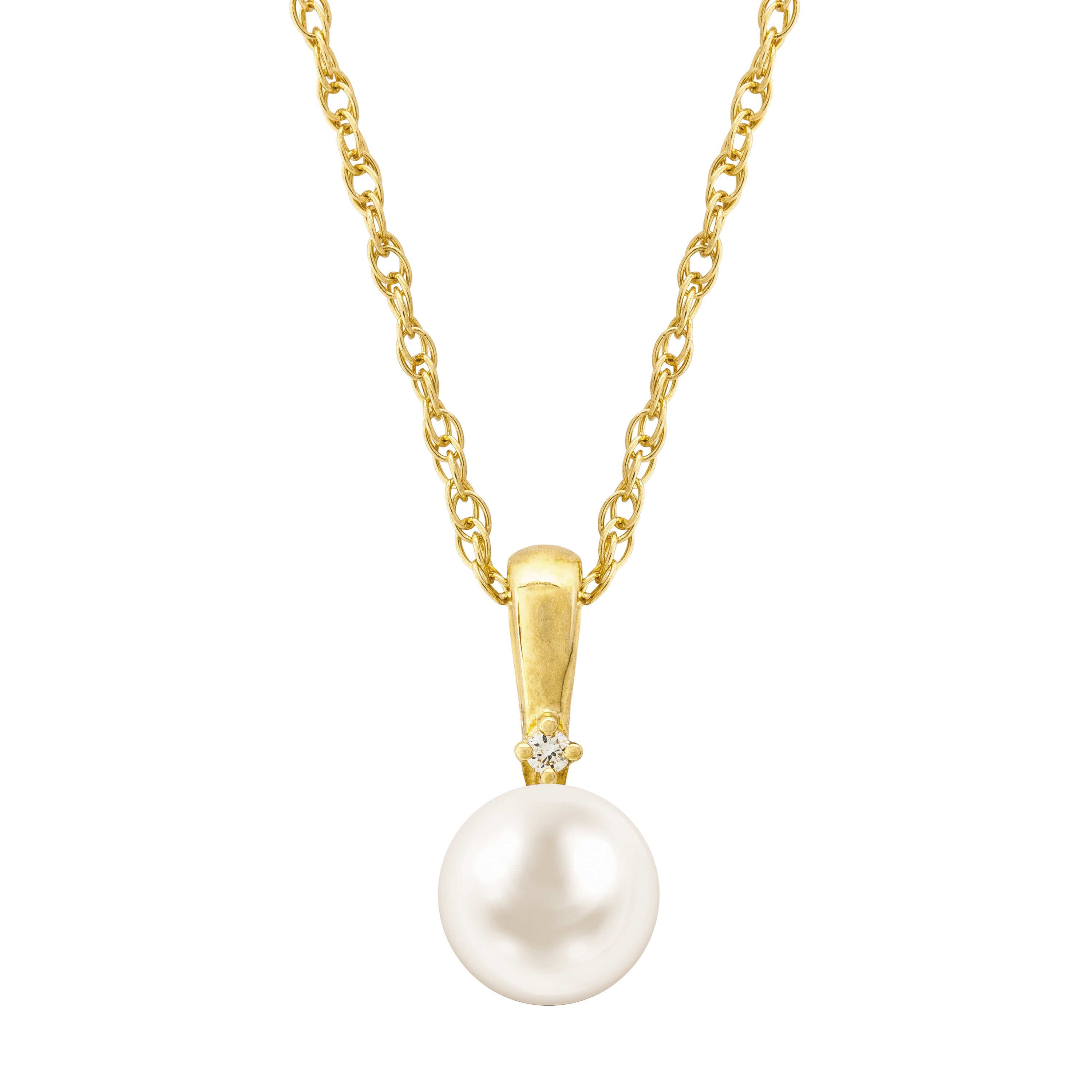 14k Yellow Gold Diamond & Freshwater Pearl Pendant Necklace 18"