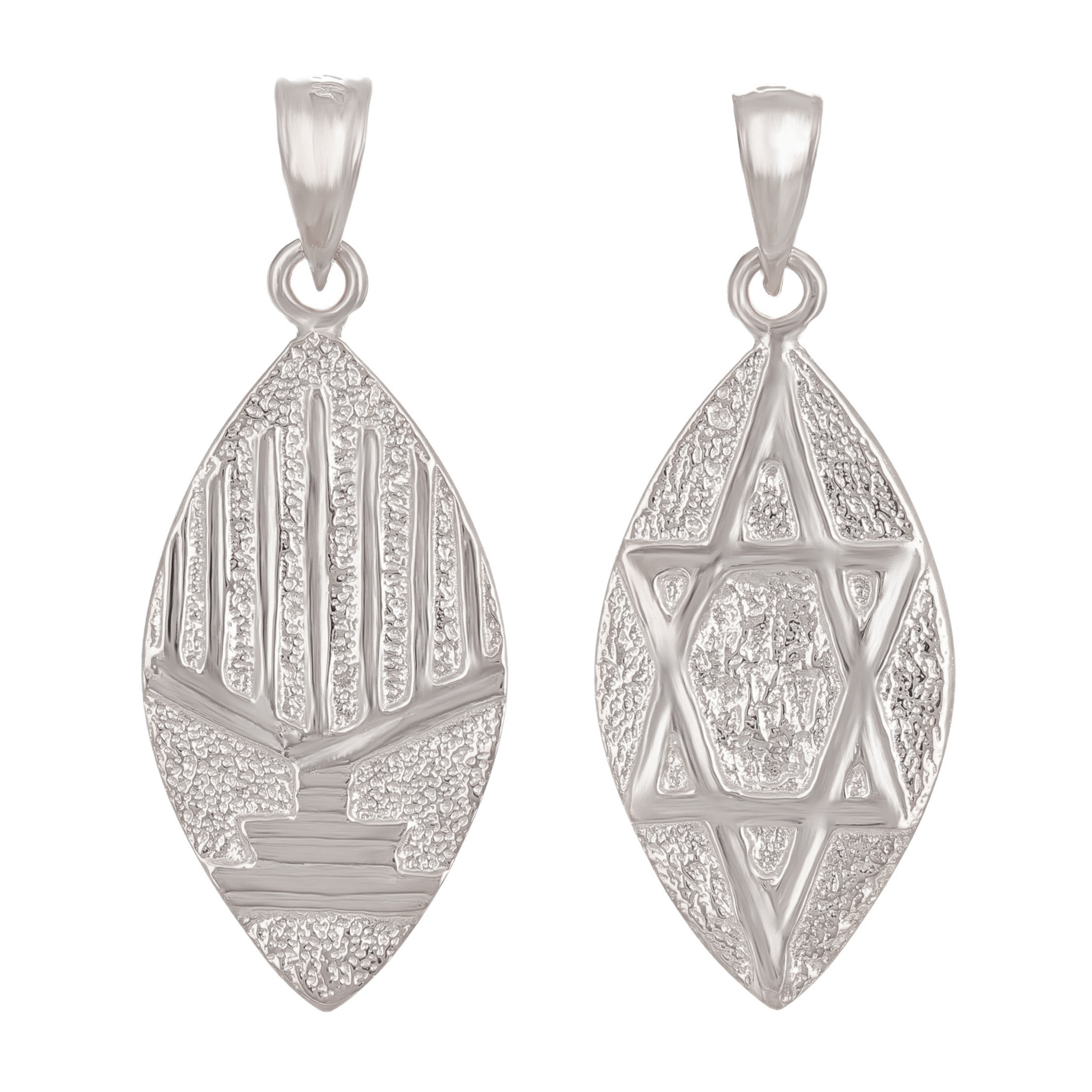 14k White Gold REVERSIBLE Jewish Menorah Hanukkah Candle Star of David Pendant - White