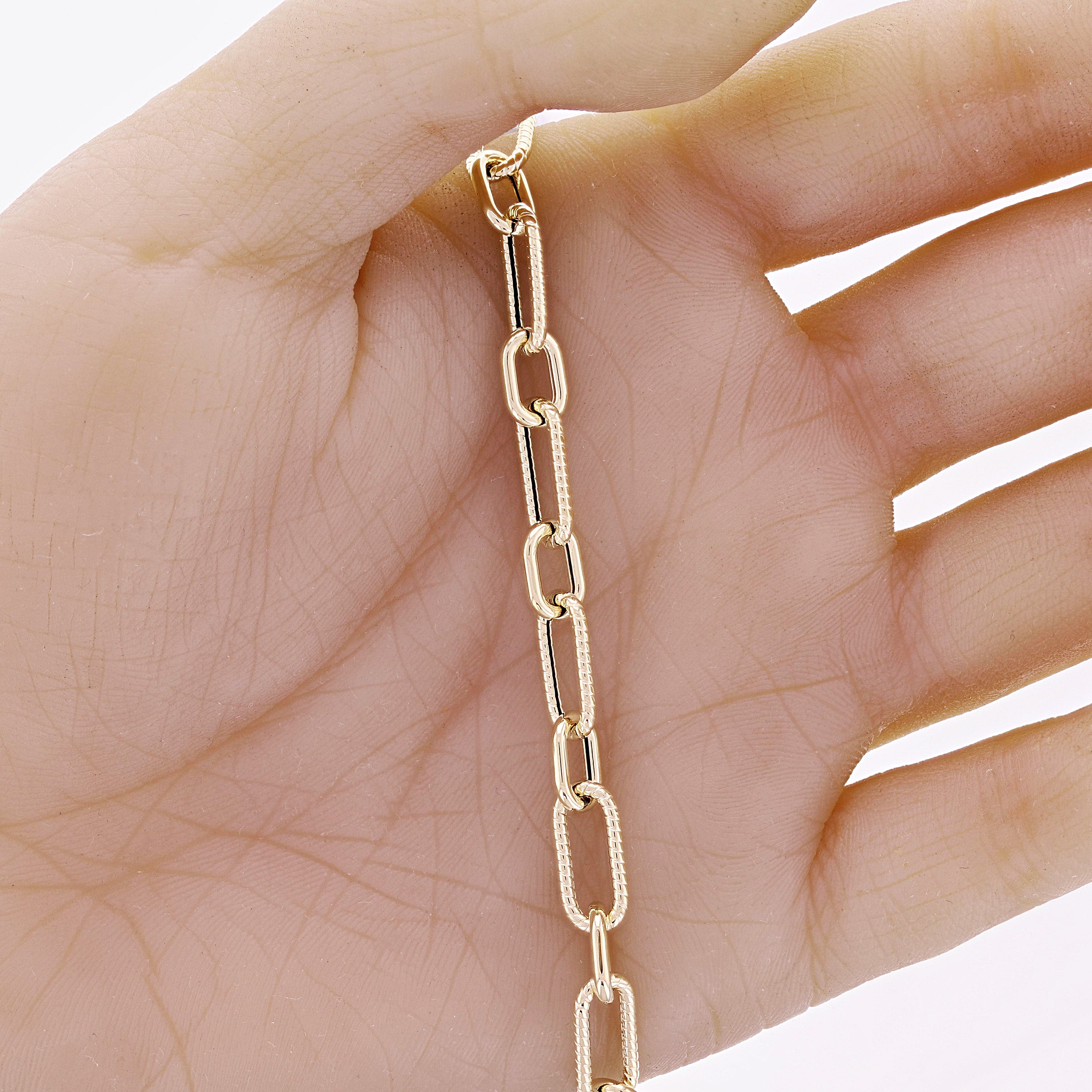 Italian 14k Yellow Gold Hollow Twisted Paper Clip Link Bracelet 8.75" 6.5mm 4.4g