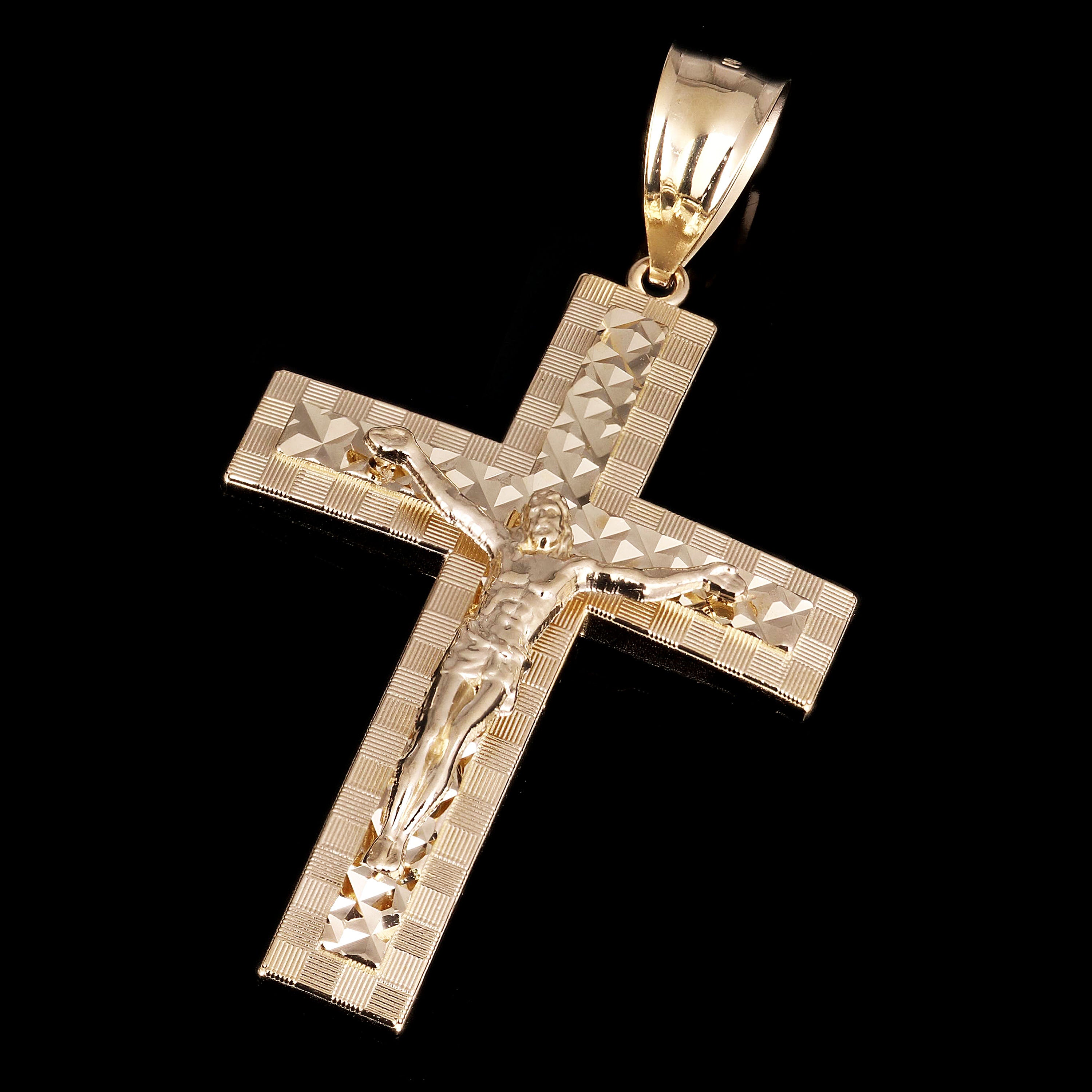 14k Yellow Gold Diamond Cut Jesus Cross Crucifix Pendant 2.5" 11.4 grams