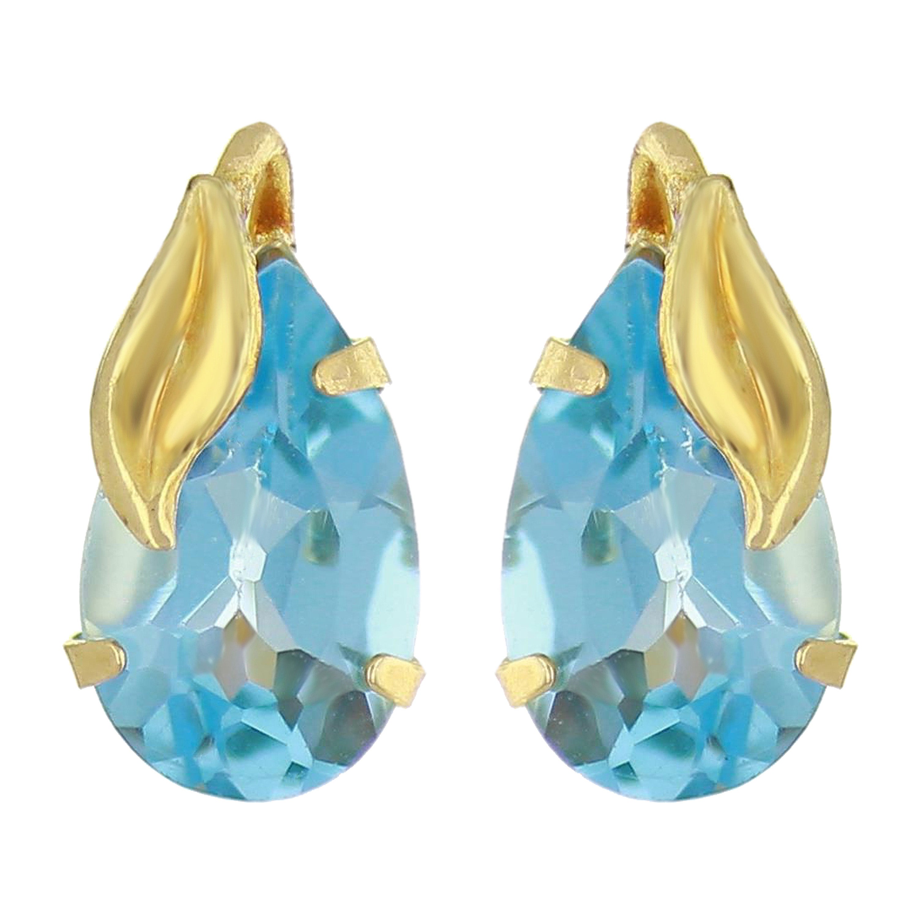10k Yellow Gold Pear Blue Topaz Stud Earrings