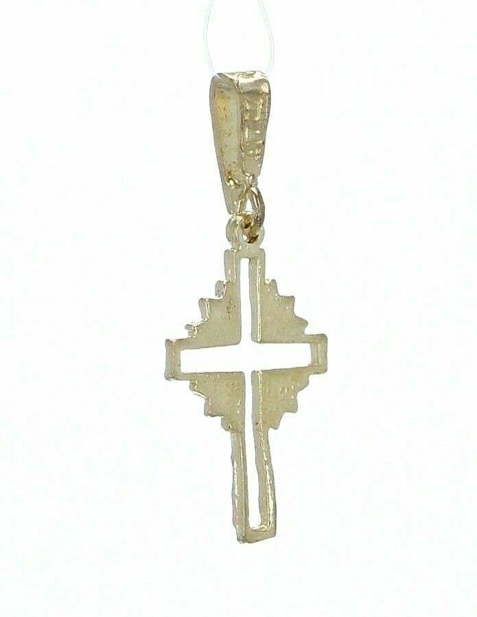 10k Yellow Gold Solid Diamond Cut Open Cross Religious Charm Pendant 0.9 gram