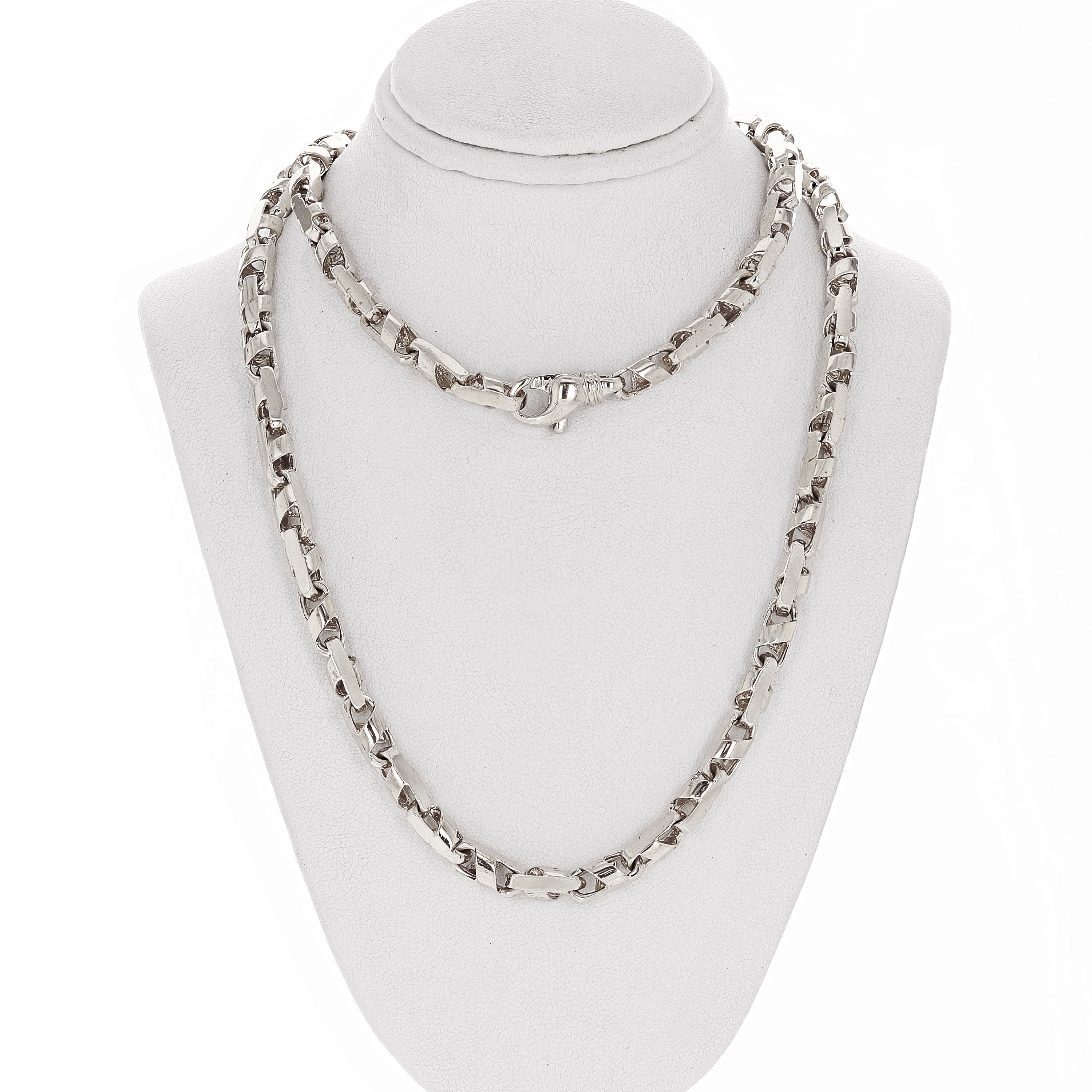 14k White Gold Handmade Fashion Link Necklace 18" 5mm 32 grams - White,18"