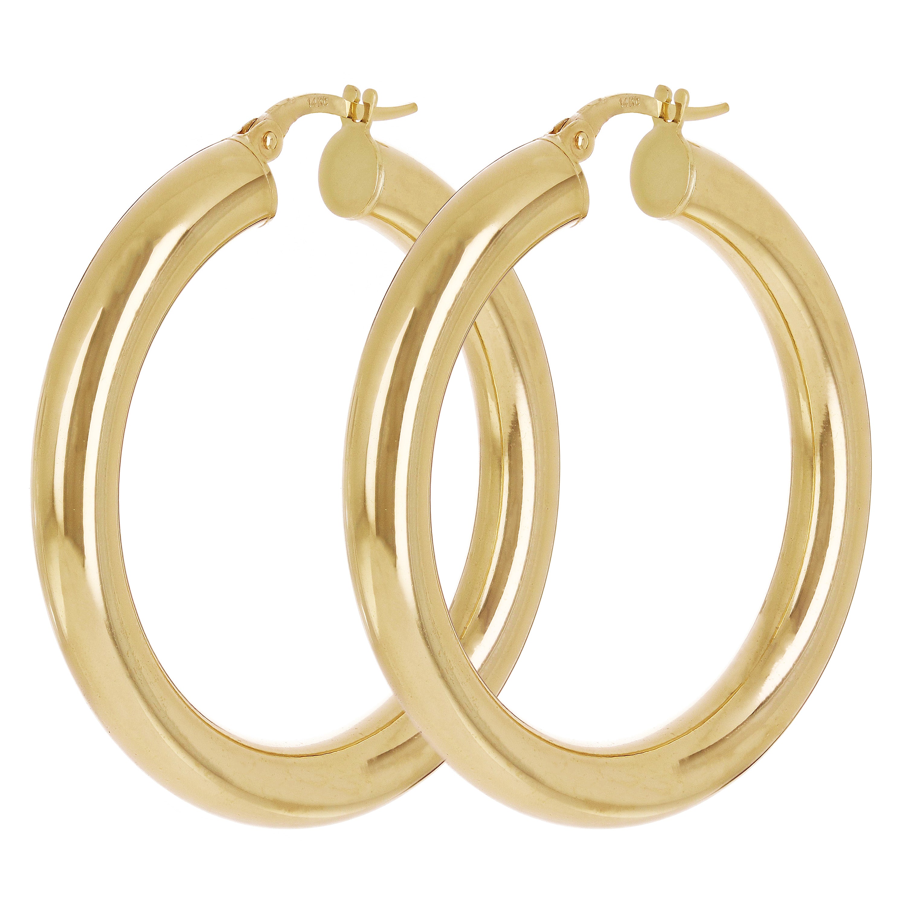 Italian 14k Yellow Gold High Polished 1.6" 5mm Diameter Round Hoop Earrings 6.2g