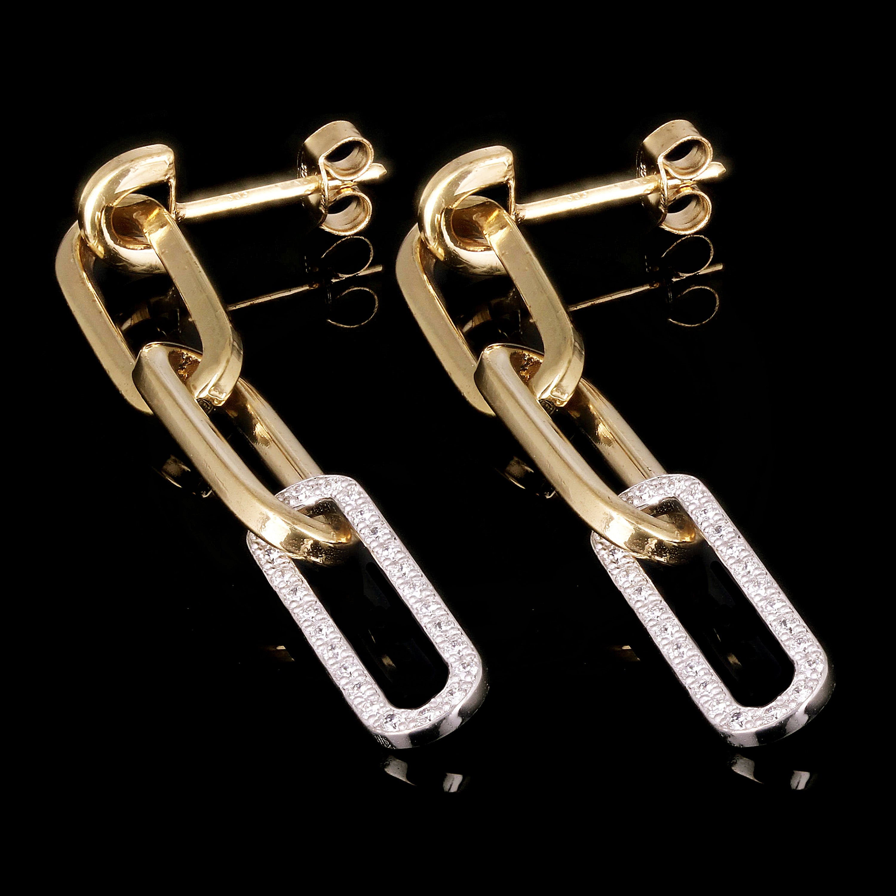 14k Yellow Gold 0.42ctw Diamond Paper Clip Dangling Earrings 2" 4.3 grams