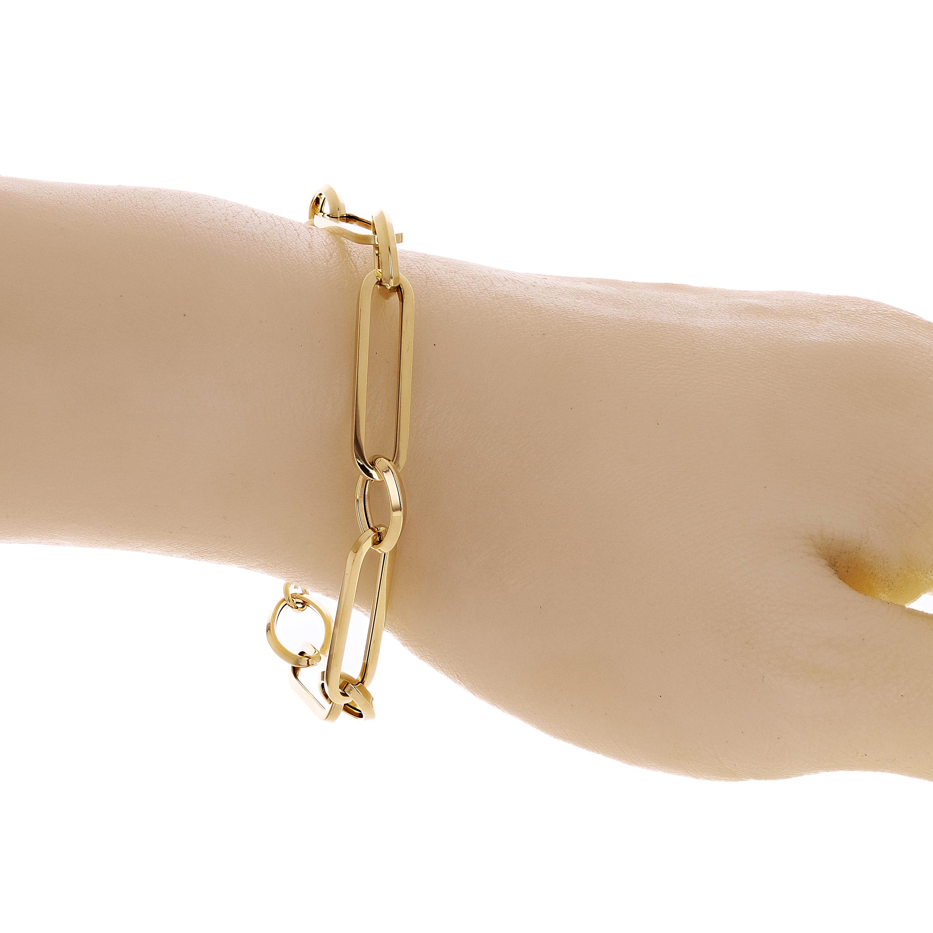 Italian 14k Yellow Gold Hollow Oval & Paper Clip Chain Bracelet 7.75" 3.8 grams