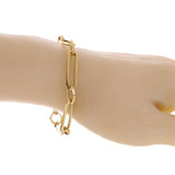 Italian 14k Yellow Gold Hollow Oval & Paper Clip Chain Bracelet 7.75" 3.8 grams