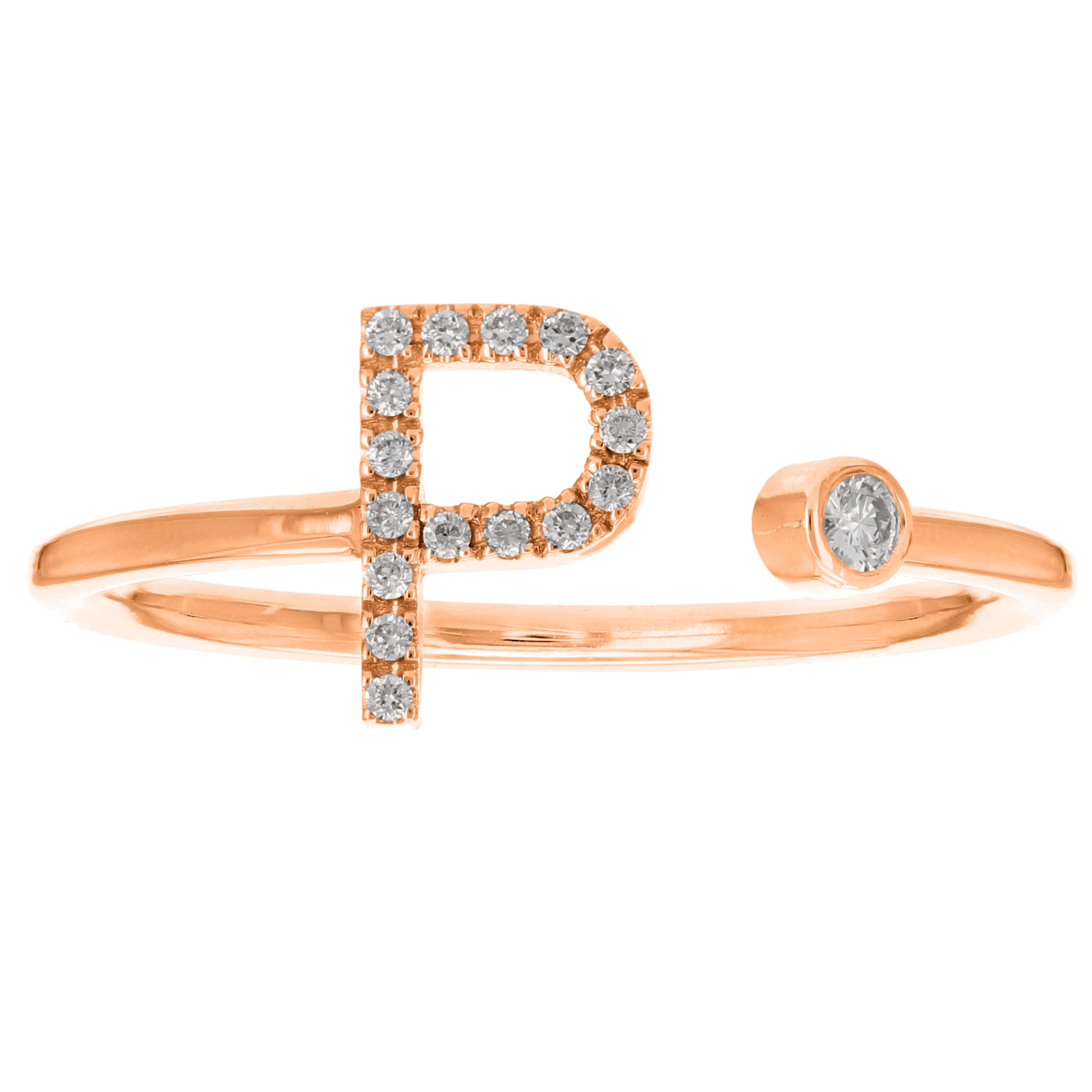14k Rose Gold Diamond Initial Letter P Ring Size 6 - Letter P,Rose