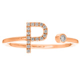 14k Rose Gold Diamond Initial Letter P Ring Size 6 - Letter P,Rose
